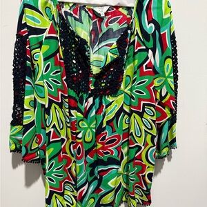 Crown & Ivy Colorful Leaf Print Blouse